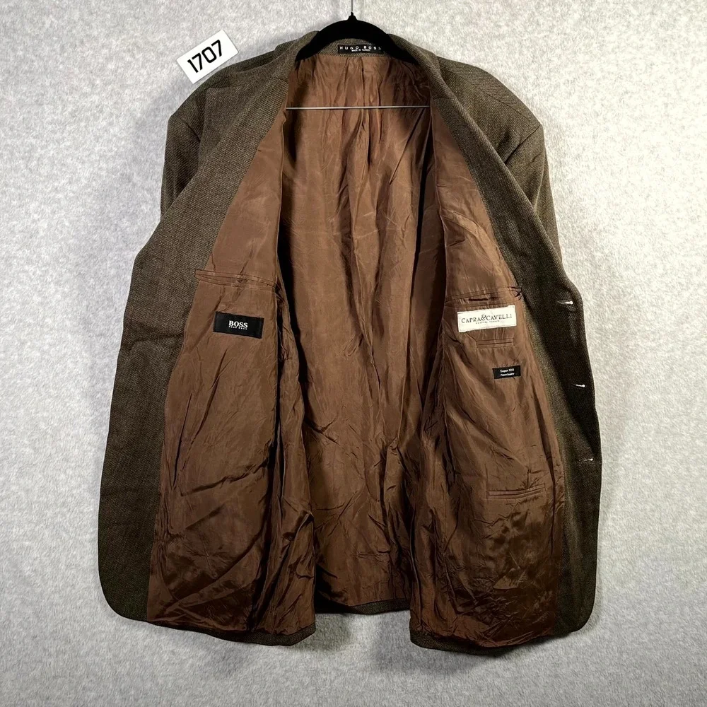 Hugo Boss Einstein Blazer Jacket Mens 46R Brown Wool Notch Lapel Single Breasted